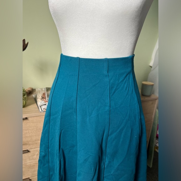 Torquoise Blue Green Midi Knee-Length Panel Pleated Stretch Full Circle Skirt M - Picture 12 of 15